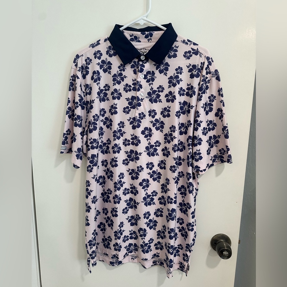 Floral Navy and Light Pink Polo Shirt